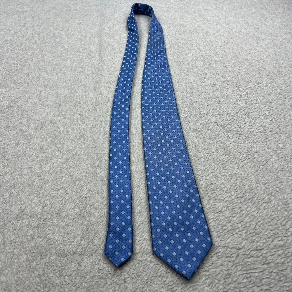 Canali 100% Silk Tie Blue Geometric Jacquard Woven Necktie Made in Italy Luxury